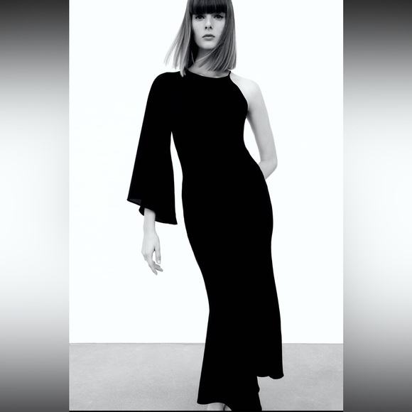 Zara Asymmetric Sleeve Dress, Size Medium - Picture 1 of 5